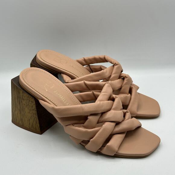 ANTHROPOLOGIE x RAPHAELLA BOOZ Puffy Wooden Block Heel Sandal Nude Blush Sz 6 - Picture 2 of 7